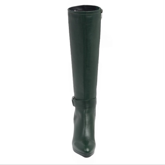 Aquatalia Ryleigh Water Resistant Dark Green Genuine Leather Knee High Boots NEW - Picture 3 of 13